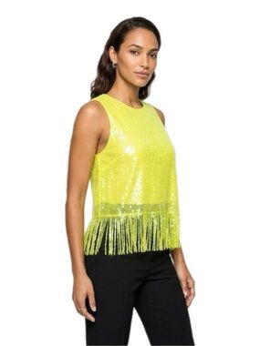 Endless Rose Sequin Fringe Sleeveless Party Top Neon Yellow NWT Size Medium